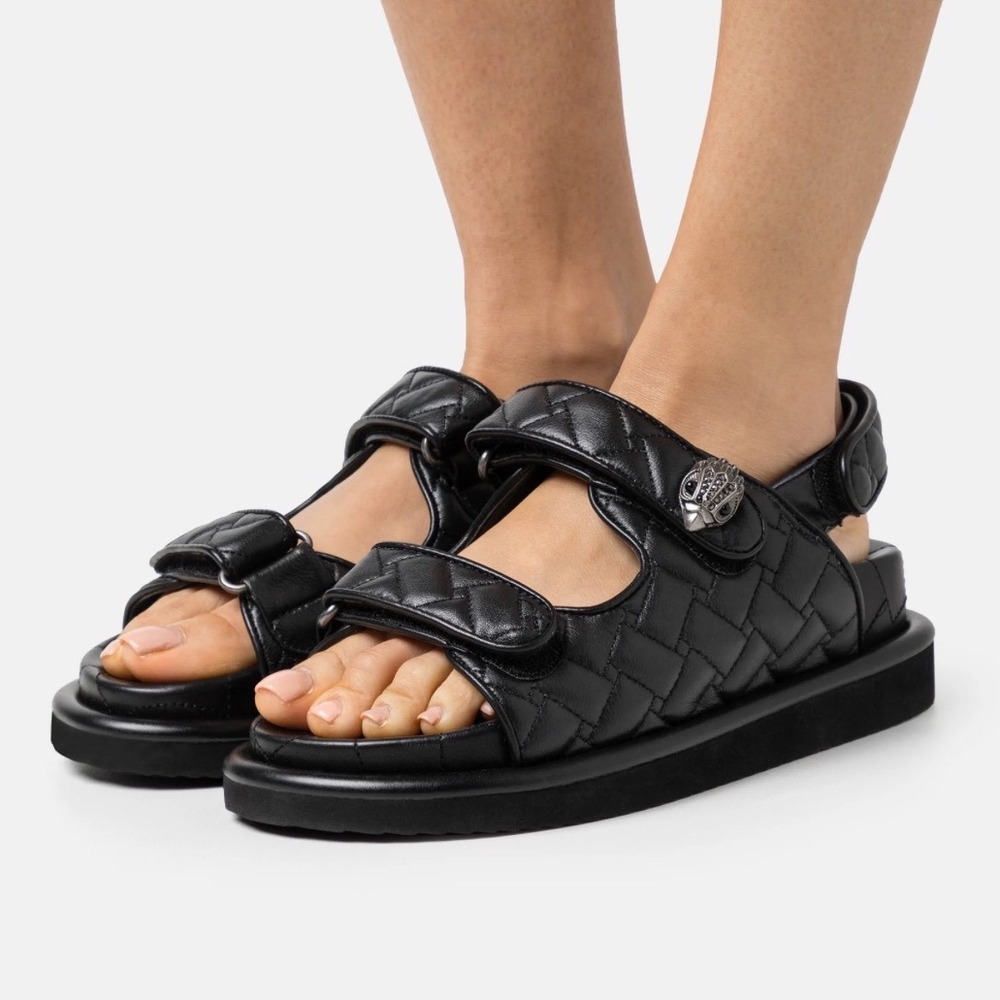 Kurt Geiger London Orson Black Quilted Leather Platform Sandals Eagle Head 38